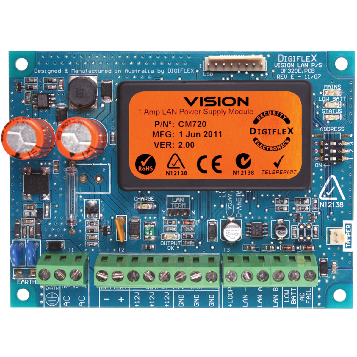 BOSCH HARDWIRED LAN POWER SUPPLY MODULE BLUE PCB ENCLOSURE MOUNT